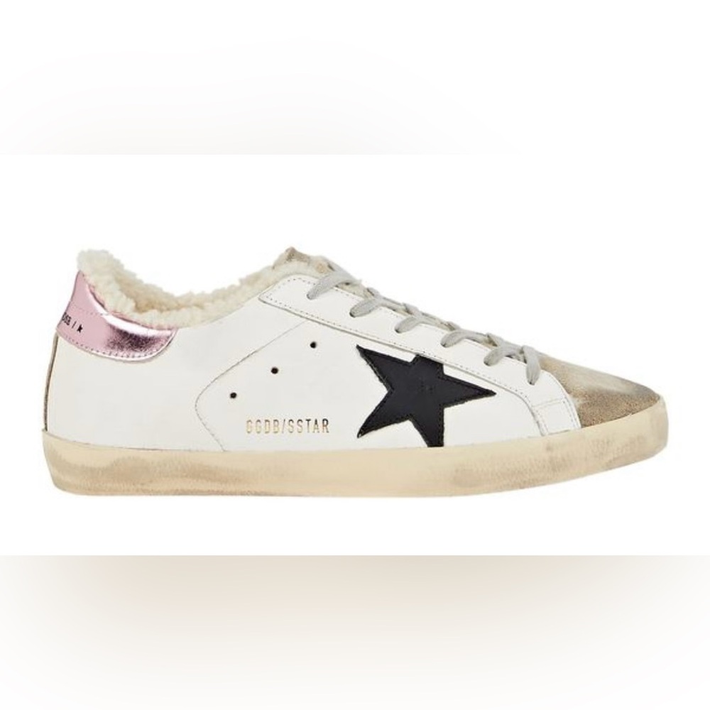 Golden Goose White Leather Sneaker with Black Star and Gold Branding